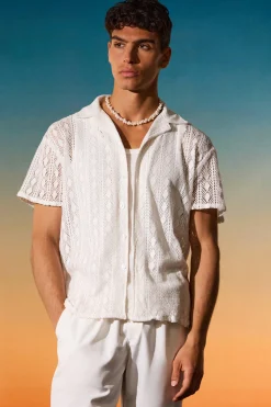 Open Stitch Diamond Shirt | BoohooMAN UK