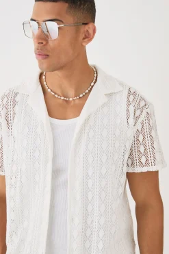 Open Stitch Diamond Shirt | BoohooMAN UK