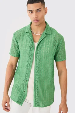 Open Stitch Diamond Shirt | BoohooMAN UK