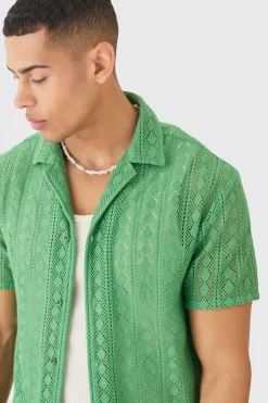 Open Stitch Diamond Shirt | BoohooMAN UK