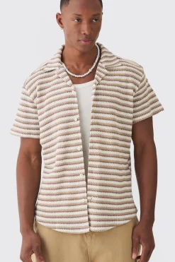 Open Stitch Resort Shirt | BoohooMAN UK