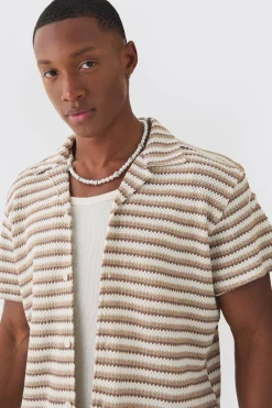 Open Stitch Resort Shirt | BoohooMAN UK