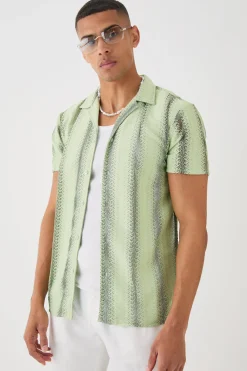 Open Stitch Sheer Stripe Shirt | BoohooMAN UK