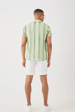 Open Stitch Sheer Stripe Shirt | BoohooMAN UK