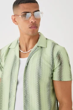 Open Stitch Sheer Stripe Shirt | BoohooMAN UK