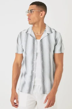 Open Stitch Sheer Stripe Shirt | BoohooMAN UK