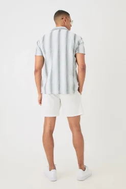 Open Stitch Sheer Stripe Shirt | BoohooMAN UK