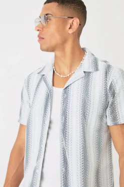 Open Stitch Sheer Stripe Shirt | BoohooMAN UK