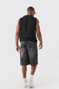 Open Stitch Tank In Black | BoohooMAN UK