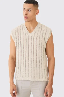 Open Stitch Vest In Stone | BoohooMAN UK