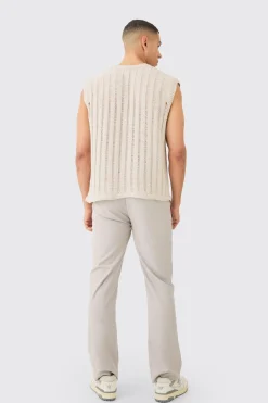 Open Stitch Vest In Stone | BoohooMAN UK
