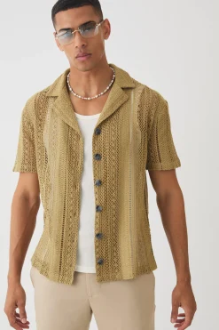 Open Weave Crochet Shirt | BoohooMAN UK