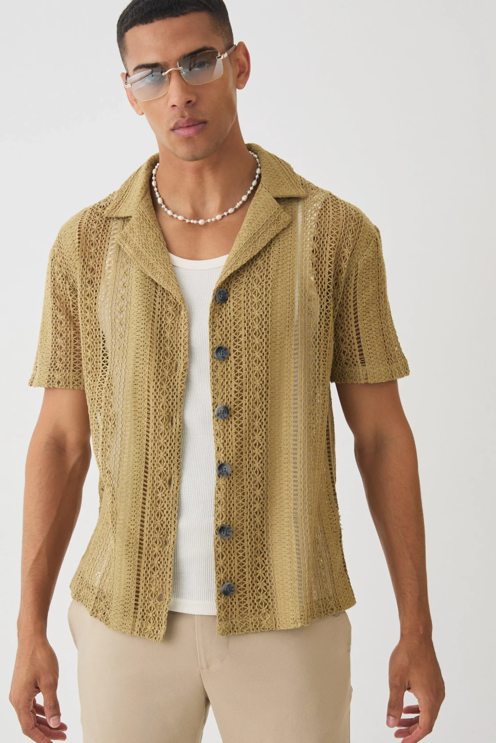 Open Weave Crochet Shirt | BoohooMAN UK