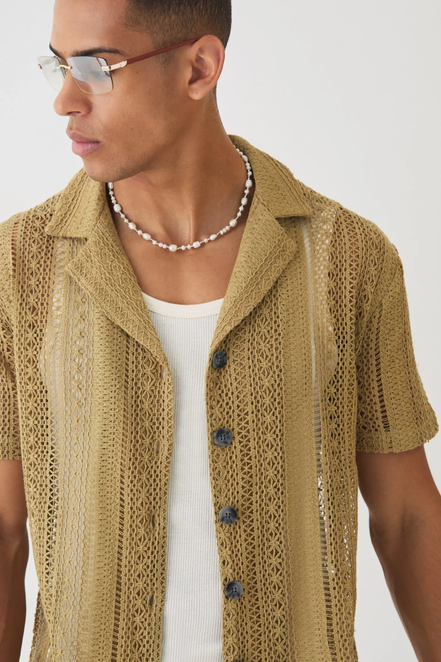 Open Weave Crochet Shirt | BoohooMAN UK