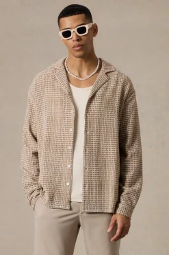 Open Weave Long Sleeve Oversized Shirt | BoohooMAN UK