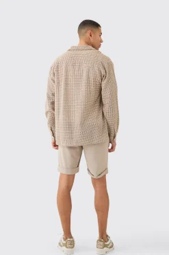 Open Weave Long Sleeve Oversized Shirt | BoohooMAN UK