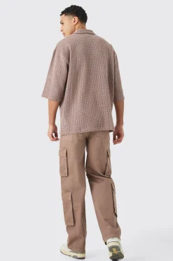 Open Weave Overhead V Neck Shirt | BoohooMAN UK
