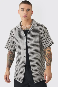 Open Weave Oversized Shirt | BoohooMAN UK