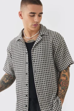 Open Weave Oversized Shirt | BoohooMAN UK