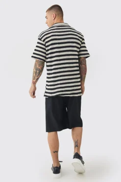 Open Weave Oversized Striped Shirt | BoohooMAN UK