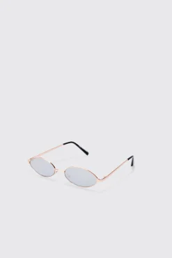 Oval Metal Frame Sunglasses In Grey | BoohooMAN UK