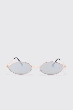 Oval Metal Frame Sunglasses In Grey | BoohooMAN UK