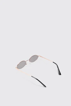 Oval Metal Frame Sunglasses In Grey | BoohooMAN UK