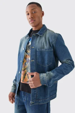 Overdye Western Contrast Stitch Overshirt | BoohooMAN UK