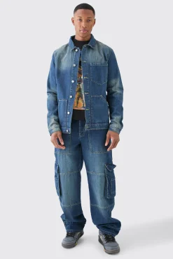 Overdye Western Contrast Stitch Overshirt | BoohooMAN UK
