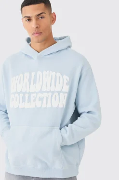 Overdye Worldwide Puff Print Hoodie | BoohooMAN UK