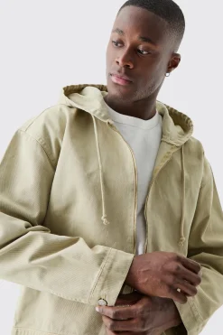 Overdyed Denim Boxy Fit Zip Through Hoodie | BoohooMAN UK