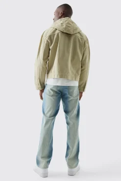Overdyed Denim Boxy Fit Zip Through Hoodie | BoohooMAN UK