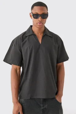 Overhead V Neck Dropped Shoulder Shirt | BoohooMAN UK