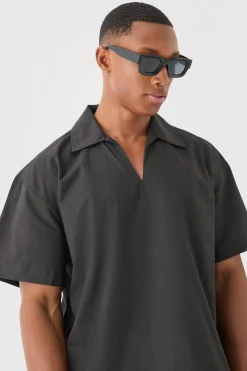 Overhead V Neck Dropped Shoulder Shirt | BoohooMAN UK