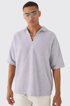 Overhead V Neck Geo Textured Shirt | BoohooMAN UK