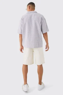 Overhead V Neck Geo Textured Shirt | BoohooMAN UK