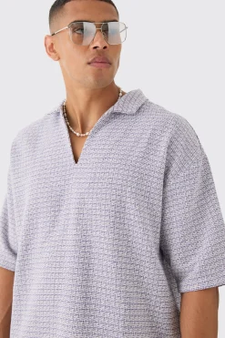 Overhead V Neck Geo Textured Shirt | BoohooMAN UK