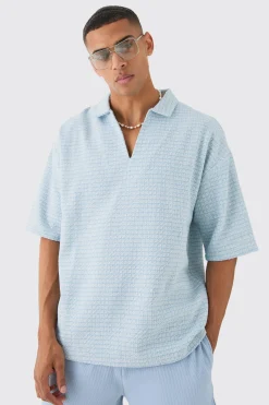 Overhead V Neck Geo Textured Shirt | BoohooMAN UK
