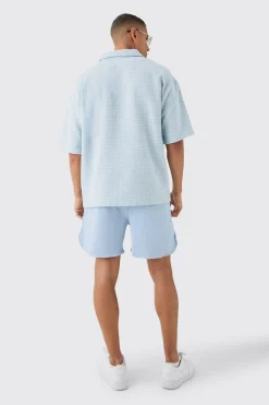 Overhead V Neck Geo Textured Shirt | BoohooMAN UK