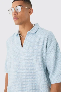 Overhead V Neck Geo Textured Shirt | BoohooMAN UK