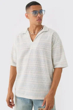 Overhead V Neck Woven Stripe Shirt | BoohooMAN UK