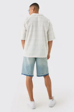 Overhead V Neck Woven Stripe Shirt | BoohooMAN UK