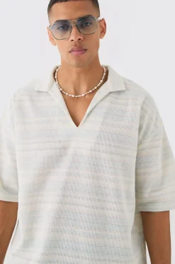 Overhead V Neck Woven Stripe Shirt | BoohooMAN UK