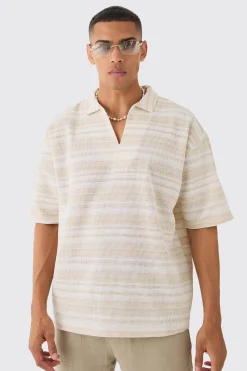 Overhead V Neck Woven Stripe Shirt | BoohooMAN UK
