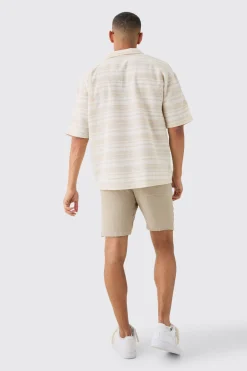 Overhead V Neck Woven Stripe Shirt | BoohooMAN UK