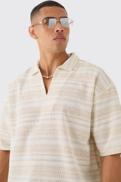 Overhead V Neck Woven Stripe Shirt | BoohooMAN UK