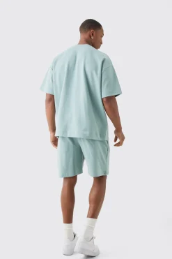 Overisized T-shirt & Short Interlock Set | BoohooMAN UK