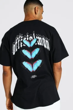 Oversize Butterfly Front & Back Print T-shirt | BoohooMAN UK