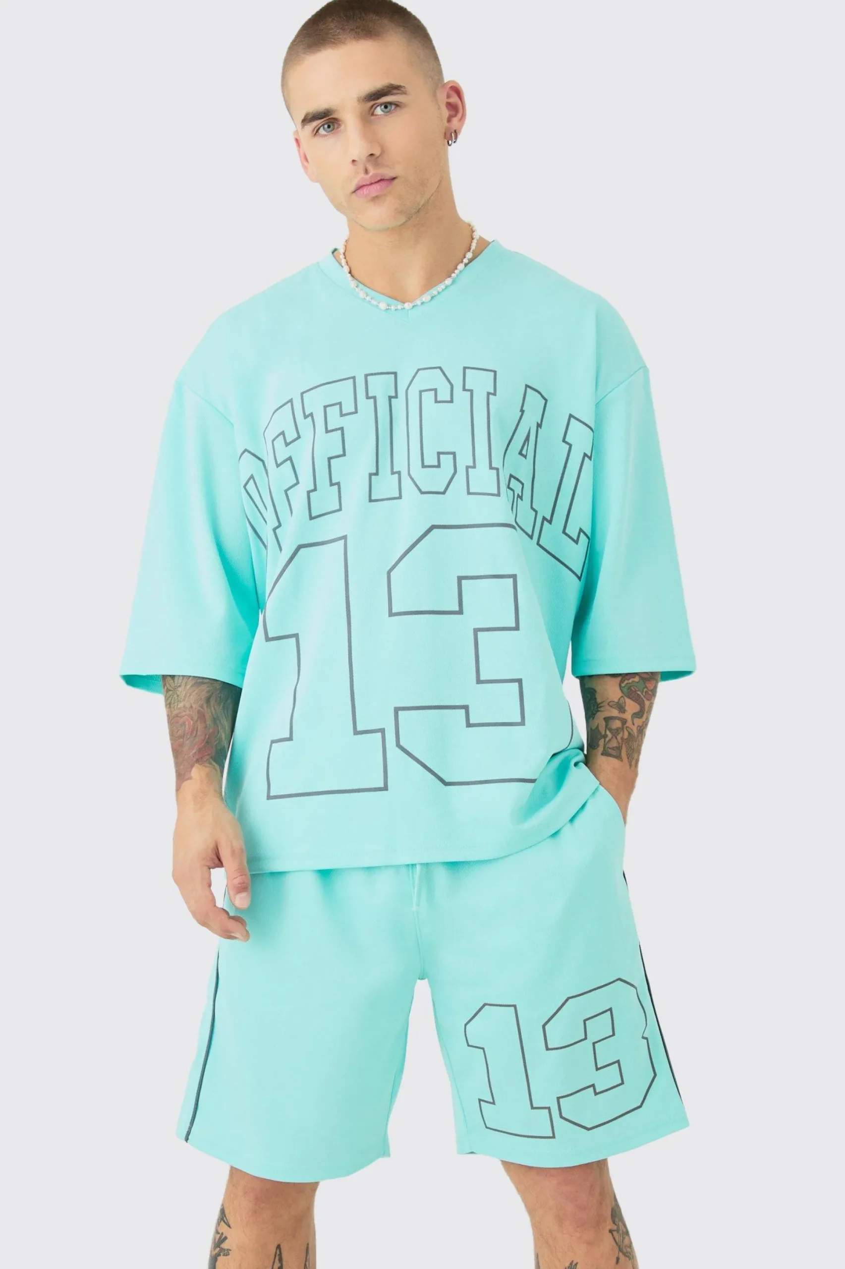 Oversized 1/2 Sleeve T-shirt & Short Set | BoohooMAN UK