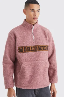 Oversized 1/4 Zip Boucle Applique Sweatshirt | BoohooMAN UK